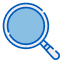 A simple blue and white illustration of a magnifying glass, with the lens colored light blue and the outline and handle in blue, ideal for representing Cabling Solutions Dallas in a clear, modern style.