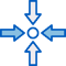 A blue circle in the center with four blue arrows pointing inward toward it from all sides on a light background, symbolizing the connectivity and direction of Cabling Solutions Dallas.