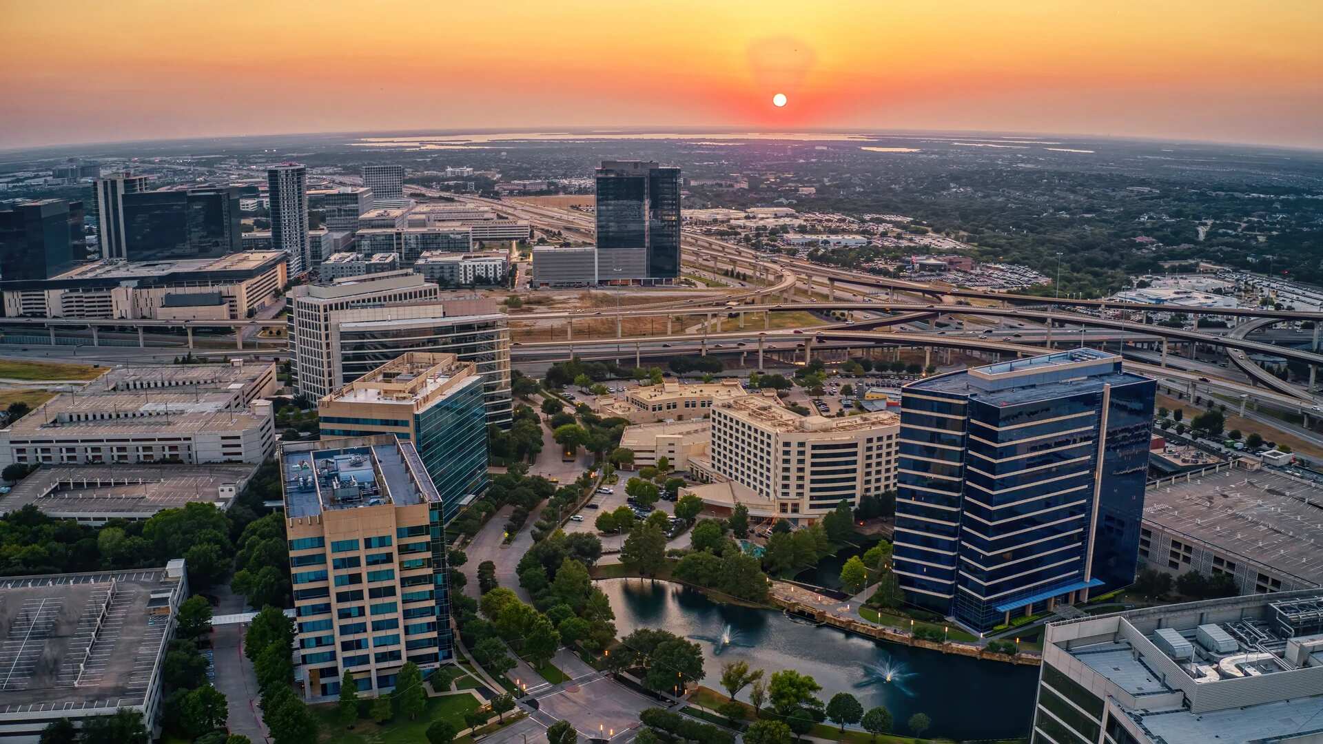 Aerial view of Plano TX Legacy corridor — structured cabling services Plano Texas