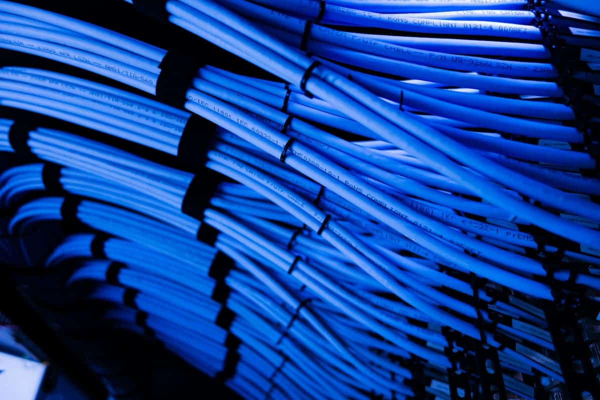 Cat8 cable Dallas — data center server rack showing the short-run environment where Cat8 belongs, not commercial office horizontal cabling
