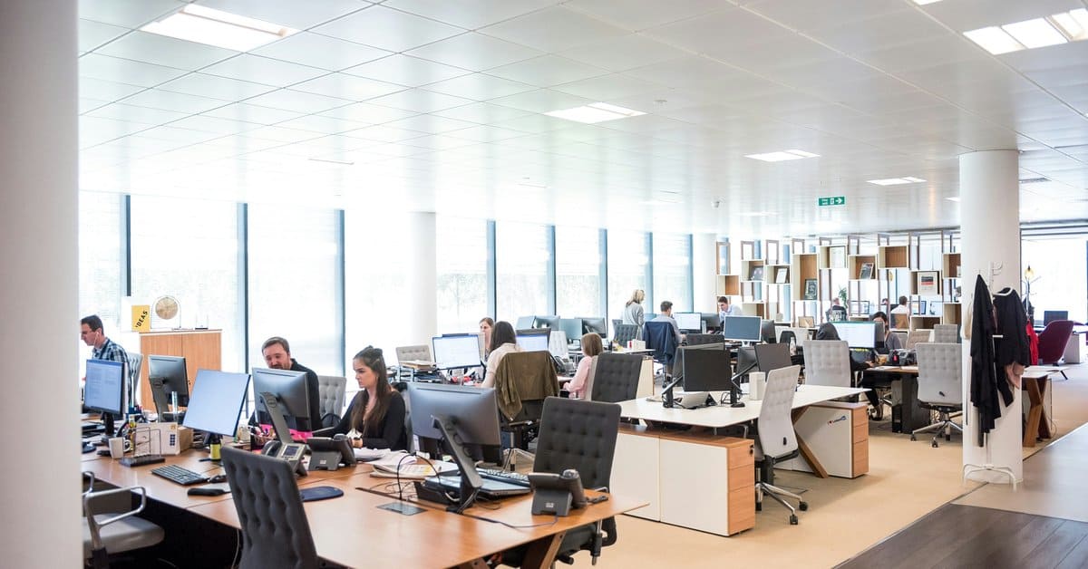 Consolidation point cabling Dallas ceiling enclosure serving modular open office workstations