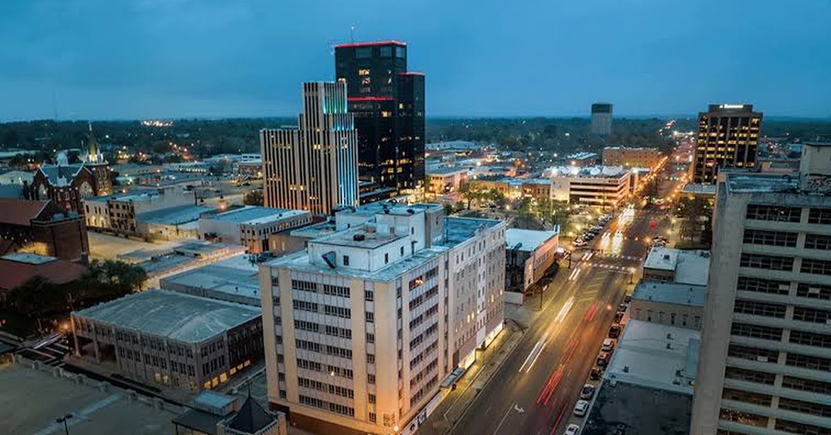 Downtown Tyler TX skyline at dusk – network cabling Tyler services by Just Cabling